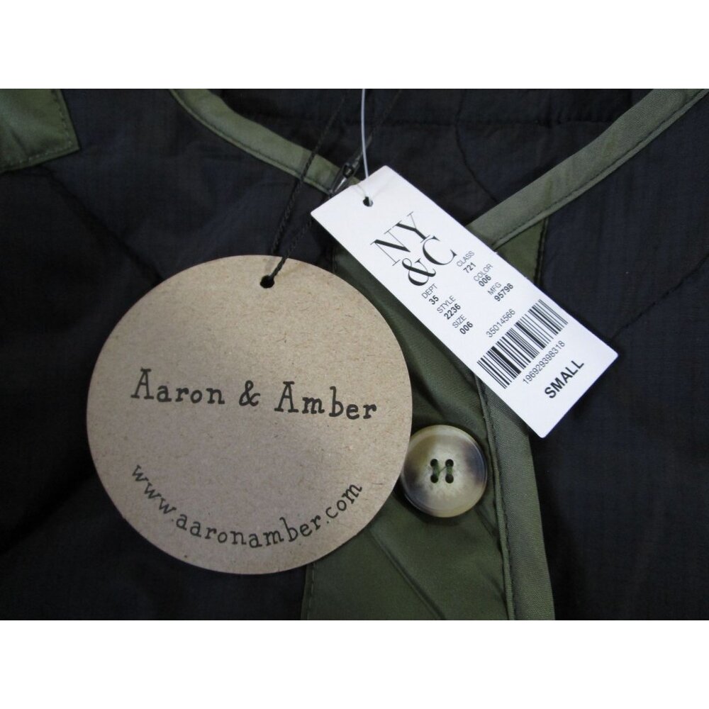 Aaron Amber Small Quilted Nylon Jacket Black Green Button Front NY Co New - Picture 6 of 16